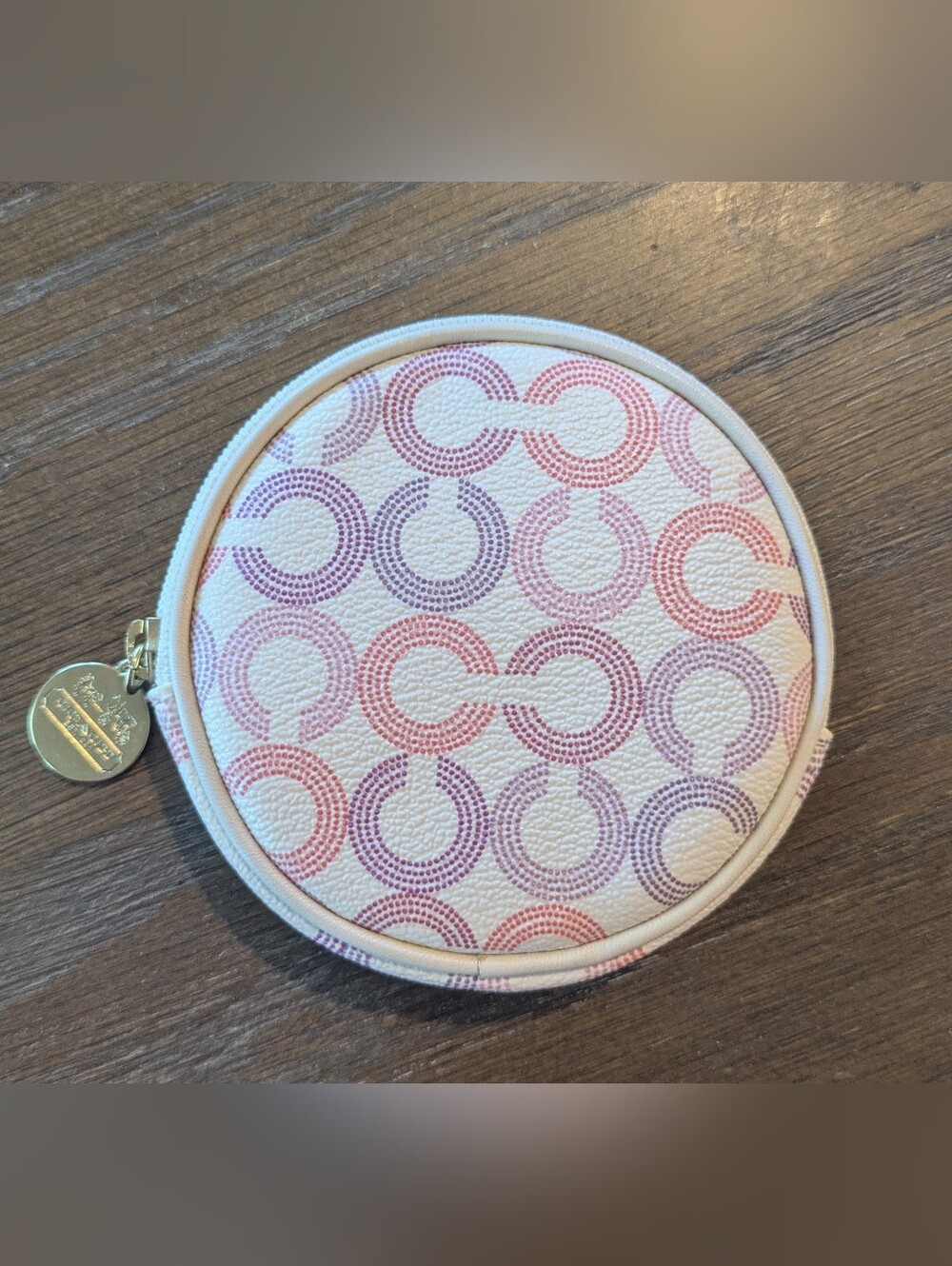 Coach Waverly Op Art Round Coin Purse Pink Lavender